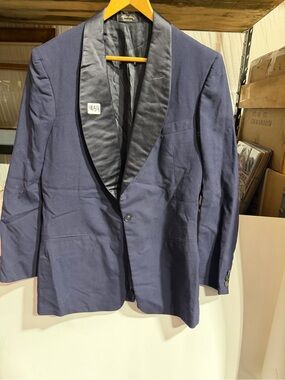 #4054-After Six Navy Single-Button Tuxedo Blazer with Satin Shawl Lapel
